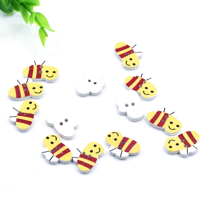 Yellow bee Muilt деревянные пуговицы для шитья с животными, скрапбукинг, ремесло, одежда для рукоделия, поставка, 2 отверстия, цвет в случайном порядке, 5-30 мм, новинка, 50 шт - Цвет: Yellow bee