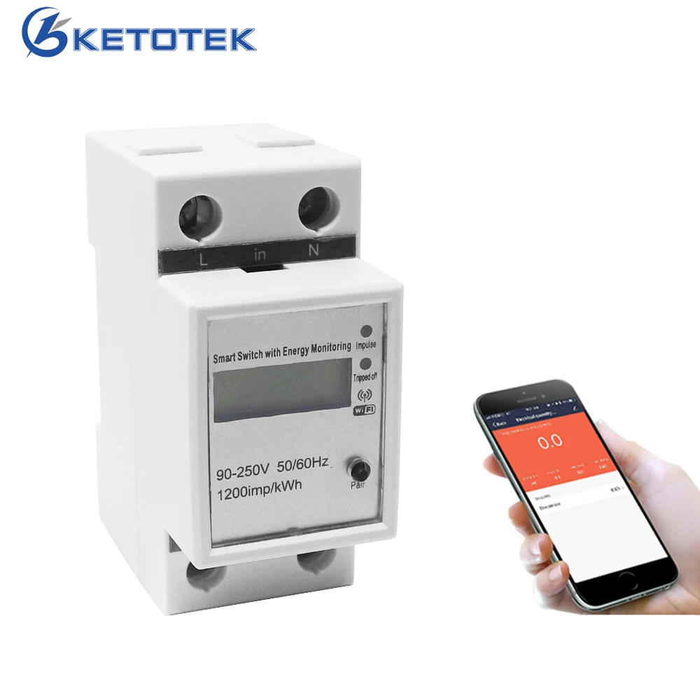 

Single Phase Din Rail WIFI Smart Energy Meter App Remote Control 220V 50Hz Voltage Current Power Electric Monitor Wattmeter