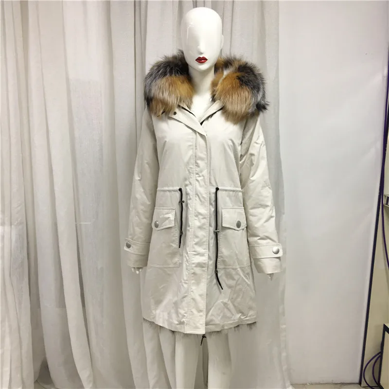 2019 Новая модная белая мужская зимняя куртка смешанный цвет опушка из лисьего меха парка Теплая Длинная плюс размер