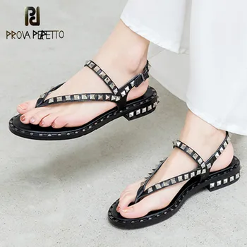 

Prova Perfetto Summer Beach Shoes For Women Sandals Concise Rivet Flip-flop Sandalias Black Comfort Femenina Flat Sandals 2020