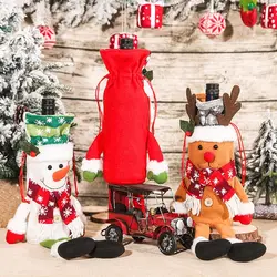 Wine Bottle Christmas Decorations Santa Snowman Elk Christmas Reusable Wine Bottle Cover Xmas Decor Wine Bottle Bags Drawstring