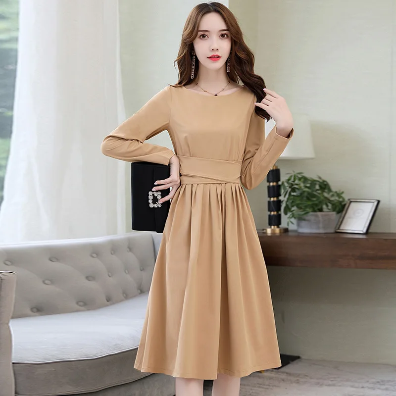 

2019 New Style Autumn Clothing Graceful Dress feng yi qun Bow Waist Hugging Slimming Women's