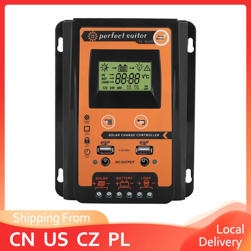 MPPT Контроллер заряда для фотоэлектрических систем 30A 50A 70A 12V 24V Dual USB Автомобильное