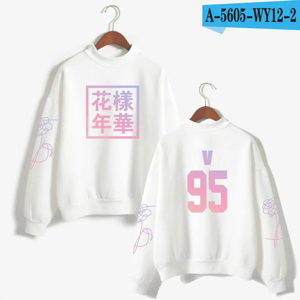 Bangtan Kpop толстовка с высоким воротником Женская Bangtan мальчики унисекс модные вентиляторы водолазка Толстовка черная белая одежда - Цвет: White