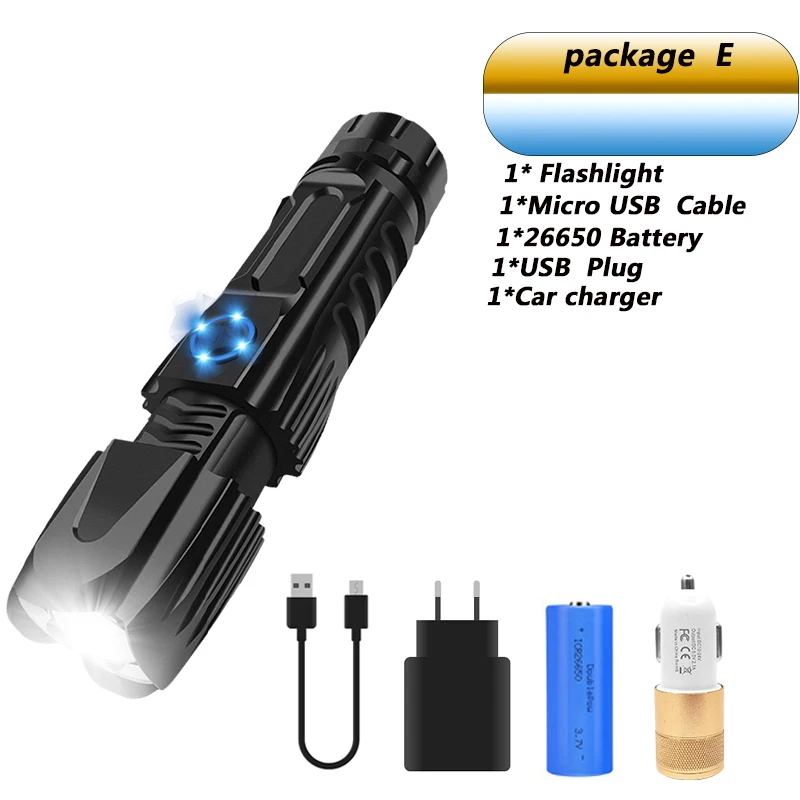 Package D Самый мощный XHP90.2 светодиодный фонарь Xlamp тактический Водонепроницаемый фонарь с умным управлением чипом с нижним конусом с зарядкой от USB - Испускаемый цвет: Package D