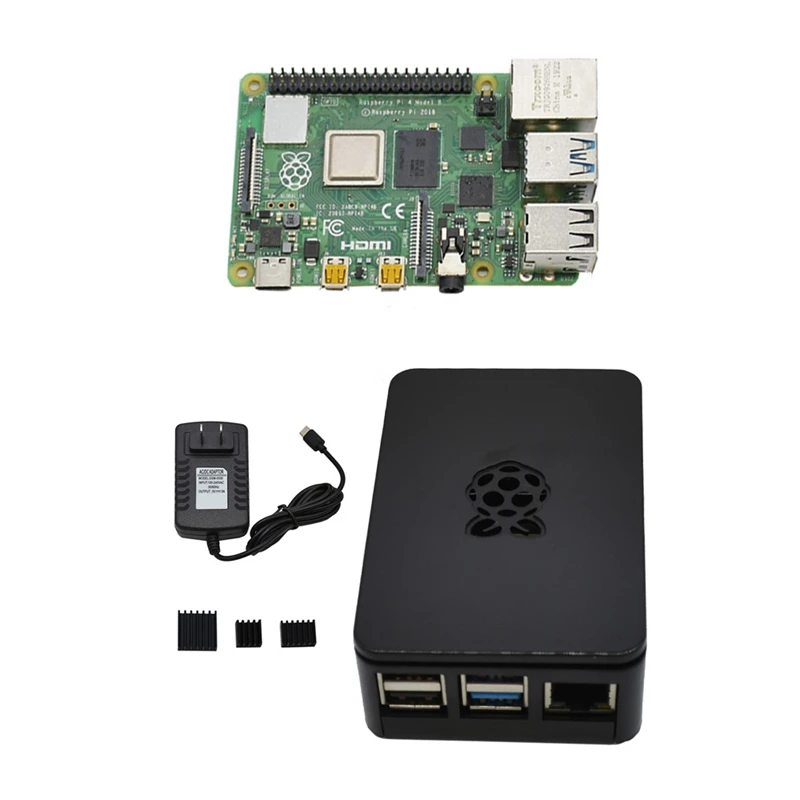 Для Raspberry Pi 4B ABS черный чехол 2G ram DIY Kit с радиатором 5V 3A адаптер питания для Raspberry PI 4 Модель B