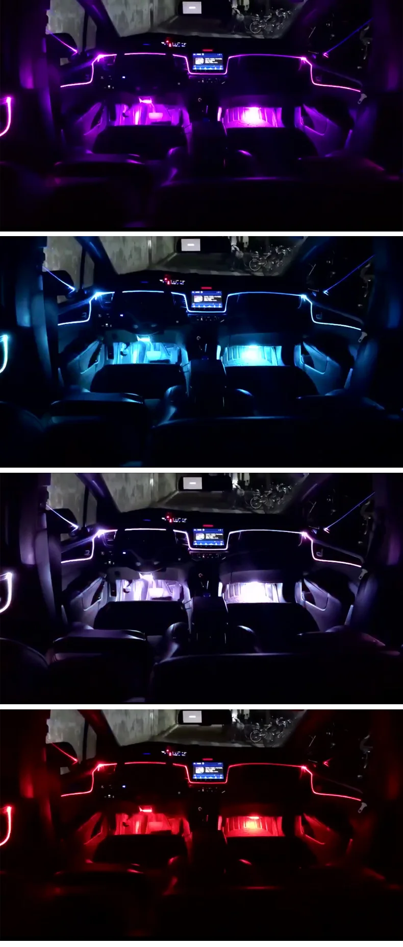10 в 1 RGB светодиодный 10 м автомобильный интерьерный декоративный атмосферный светильник, звуковая активная неоновая полоска, многоцветная bluetooth-лампа для управления телефоном