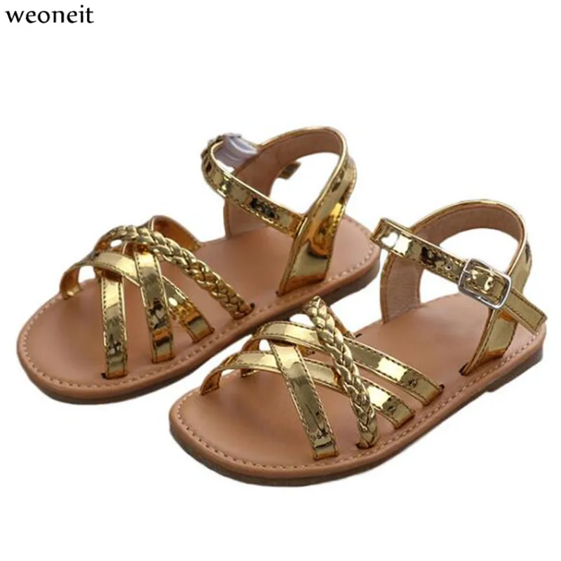 Weoneit Summer Kids Sandals for Girls Shoes New Children Beach Shoes Princess Leather Little Girl Sandals Soft Bottom Students