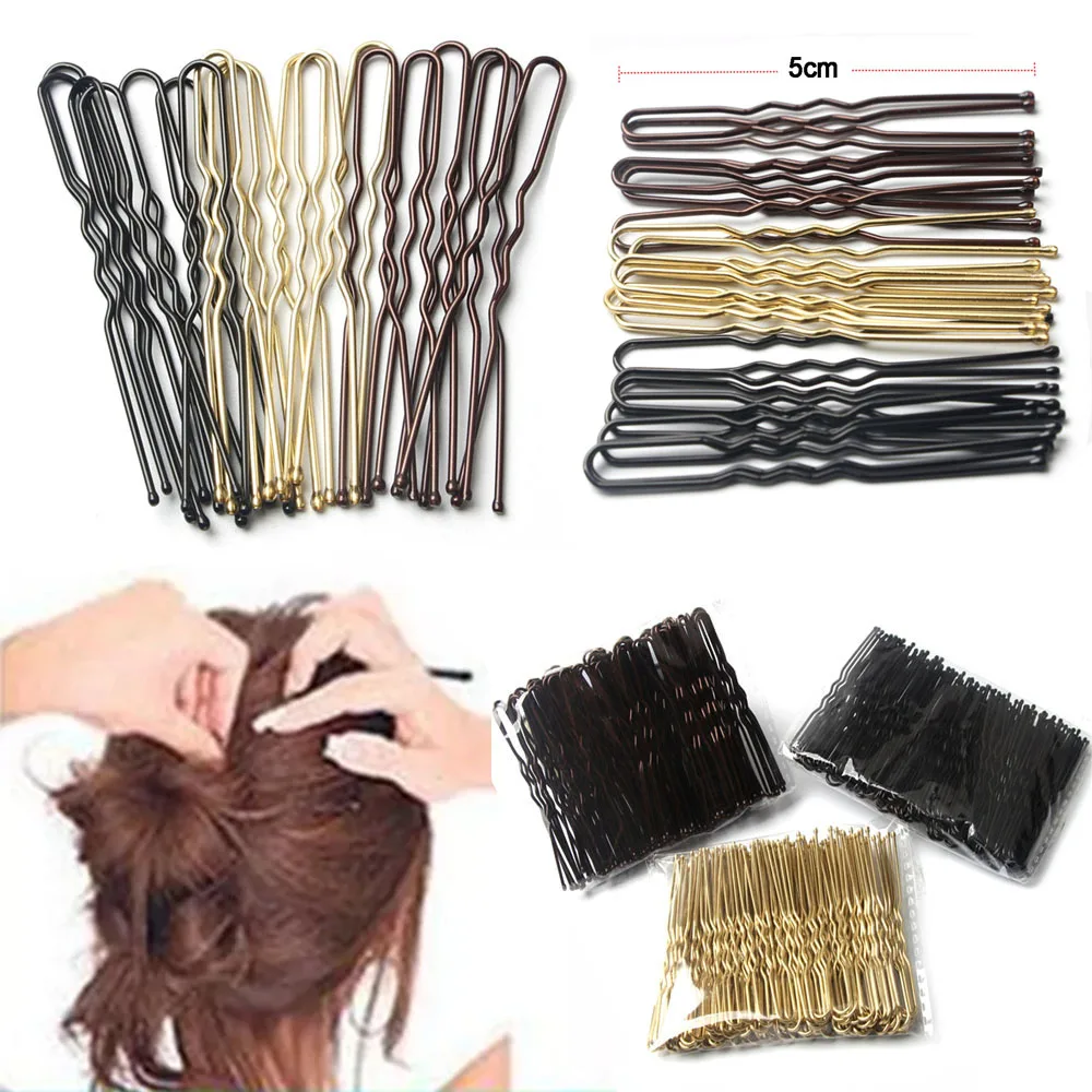 5cm U Shaped Alloy Hairpins Waved Hair Clips Simple Metal Bobby Pins Barrettes Bridal Hairstyle Tool 50 Pcs/Bag