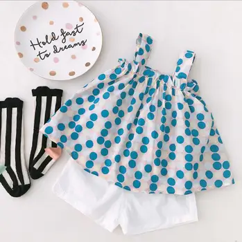 

2020 Korea Style Girls 2 Pcs Set Dots Vest +Shorts Fashion Summer Girls Suits 1-6 years QH607