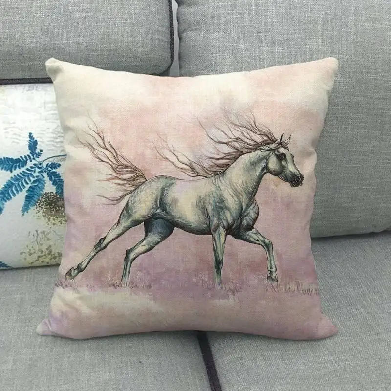4 45cm*45cm watercolor horse head design linen/cotton throw pillow covers couch cushion cover home decor pillow - Цвет: 4