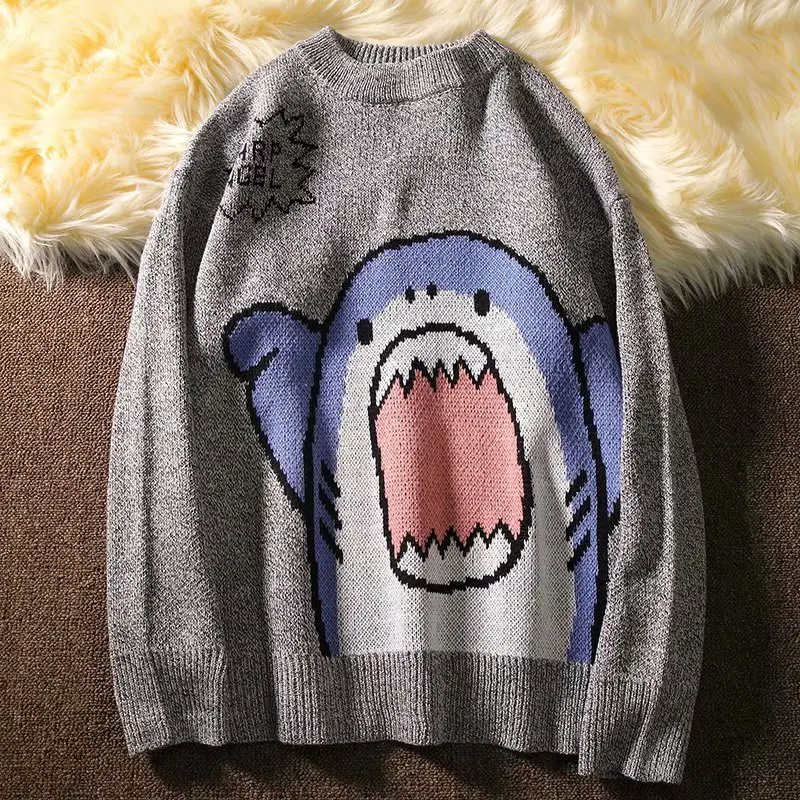 Men Turtlenecks Oversized Sweater Shark Letter JKP4765