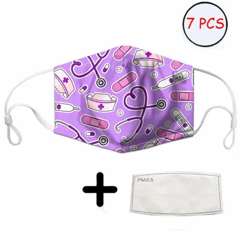 

Purple Stethoscope Pattern Mouth Mask for Girl Gift Reusable Face Mask Women Masks with 7Pcs Filters Clothing Accessories