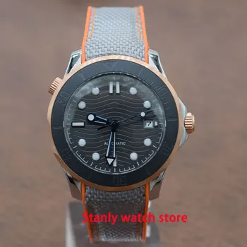 

Fashion Bliger 41mm grey sterile shallow waves dial luminous marks sapphire rubber canvas strap automatic movement men's watch