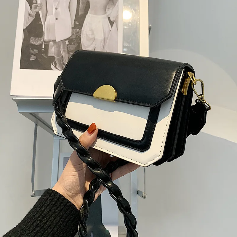 

Contrasting color all-match ladies bag 2020 autumn and winter new fashion texture messenger bag single shoulder small square bag