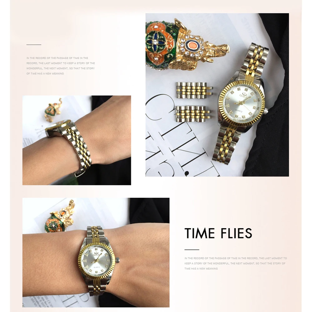 Роскошные женские часы CHENXI модные кварцевые для женщин золотые наручные из