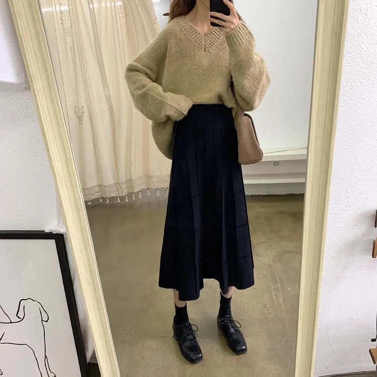 Faldas mujer moda ботинки до середины икры с завышенной талией платье трапециевидной формы в симпатичном стиле на осень-зиму Горячая Женская юбка с высокой талией платье на лямках Женская одежда