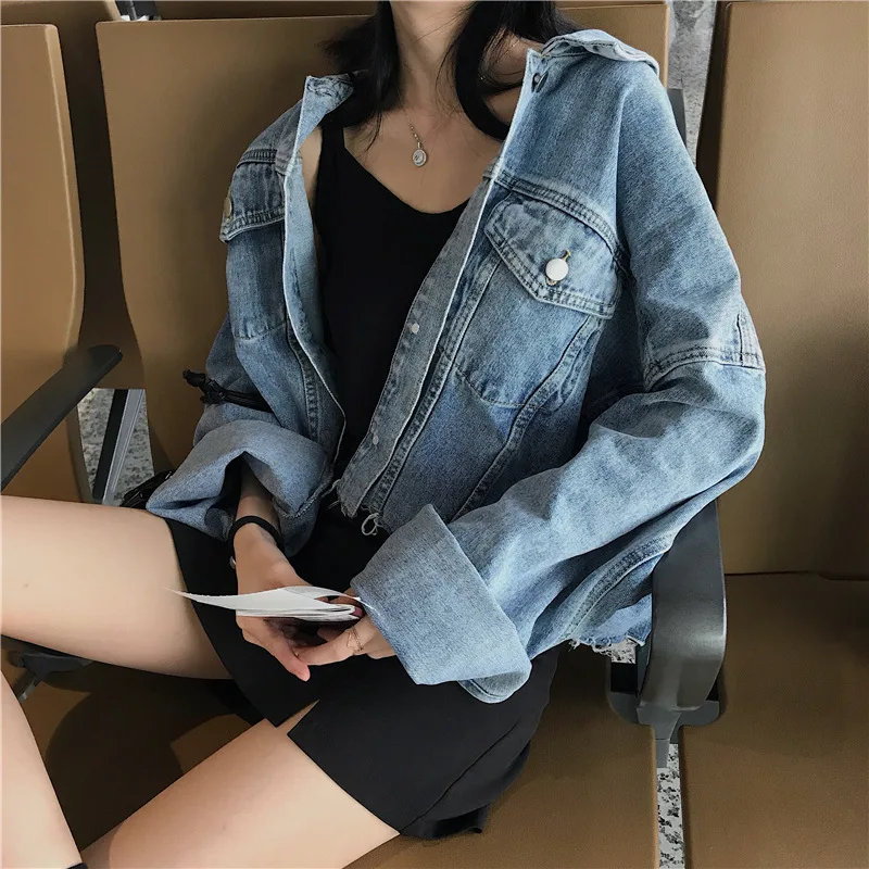 

Figure Photo 2019 Korean-style CHIC Early Spring New Style Slim Fit Slimming College Style Washing Flash Cowboy Short Jacket