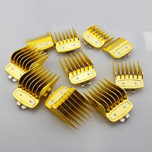 universal hair clipper cutting comb cover, barber shop trimmer protective gear accessory limit comb hairdressing tool 10pcs Golden