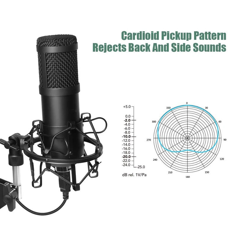 Billig Usb Streaming Podcast Pc Mikrofon Professional Studio Nieren Kondensator Mic Kit mit Soundkarte Boom Arm Shock Mount Filter,