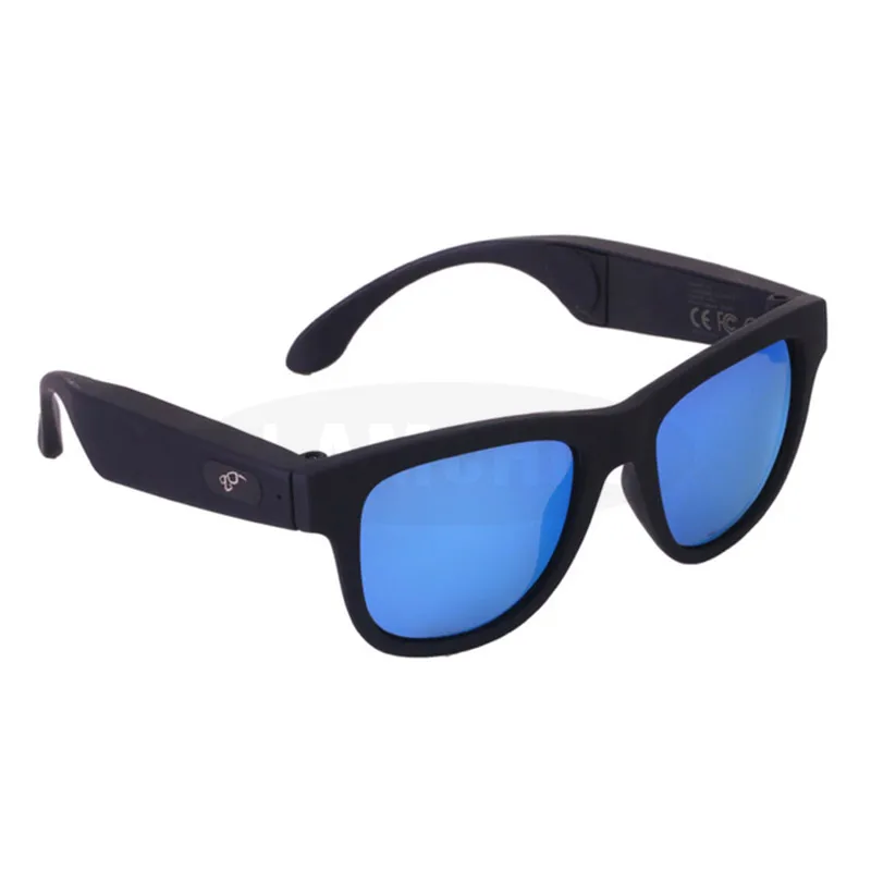 Black frame blue len Модные солнцезащитные очки с Bluetooth наушники с костной проводимостью умные Беспроводные спортивные стерео музыкальные наушники - Цвет: Black frame blue len