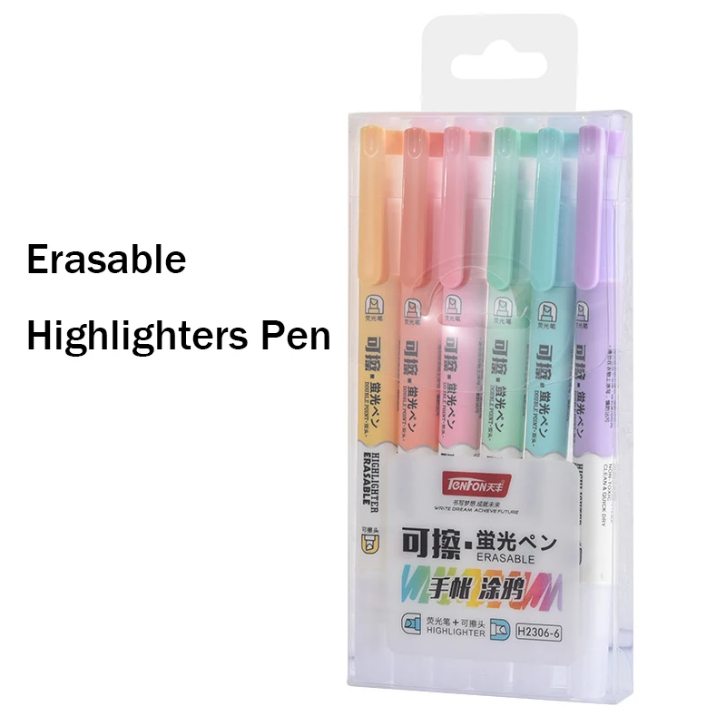 6Pcs/Box Erasable Double Head Highlighters Art Markers Highlighter Pen Fluorecent Pen School Supplies Office Chalk Marker