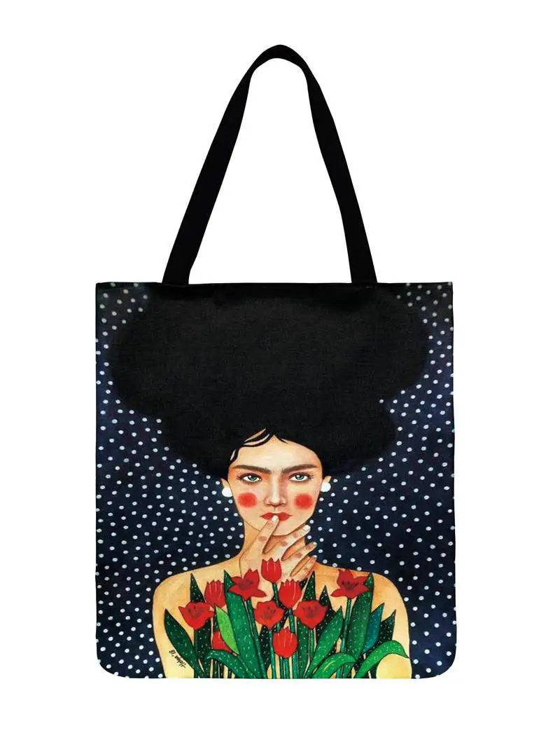 Fashion Shopping Modern Fashion Art Girls Painting Printed Tote Bags Ladies Shoulder Bag Women Casual Tote Outdoor Beach Bagbag 