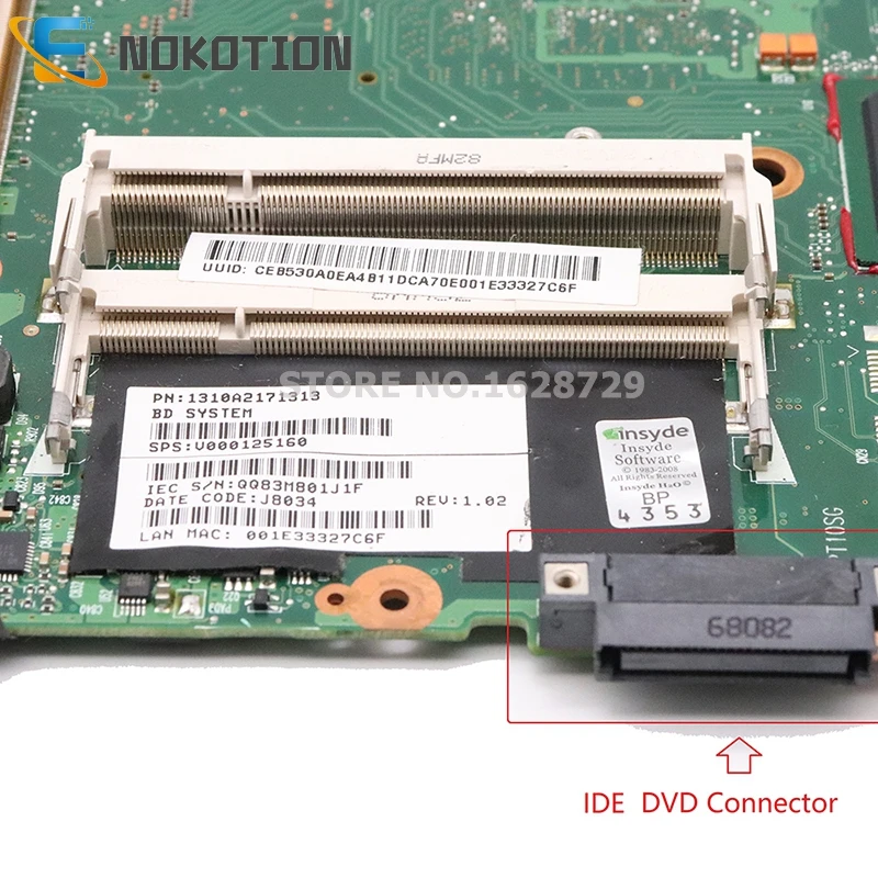 NOKOTION V000125160 6050A2171301-MB-A02 для ноутбука Toshiba Satellite A300 A305 965PM DDR2 с графическим слотом IDE DVD