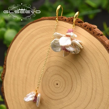 

GLSEEVO Natural Fresh Water Pearl Asymmetrical Earrings For Women Girl Lovers' Party Engagement Fine Jewellery Oorbellen GE0850