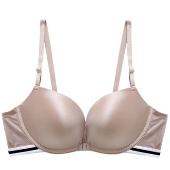 

E lovegirl Front Closure And Sexy Glossy Adjust Shoulder Underwear Women's Seamless Bra with Push Up Green Khaki Black