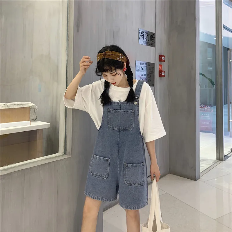 Комбинезоны женские милые Ретро Ulzzang Harajuku Kawaii с высокой талией джинсовые летние новые свободные корейские стильные студенческие женские брюки