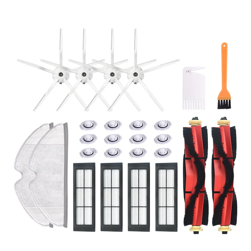 

4 Side Brush + 2 Roller Brush + 4 Filter Net + 2 Mop Cloths Pad + 12 Filter elements for Xiaomi S6 S5 E35 E2 Robot Vacuum Cleane