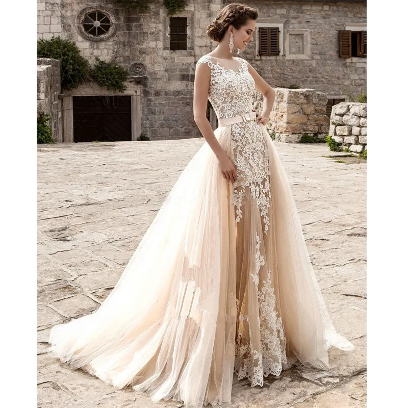 Robe de mariee кружевное свадебное платье со съемной юбкой Vestido De Novia Быстрая свадебное платье с аппликацией Платья для мам