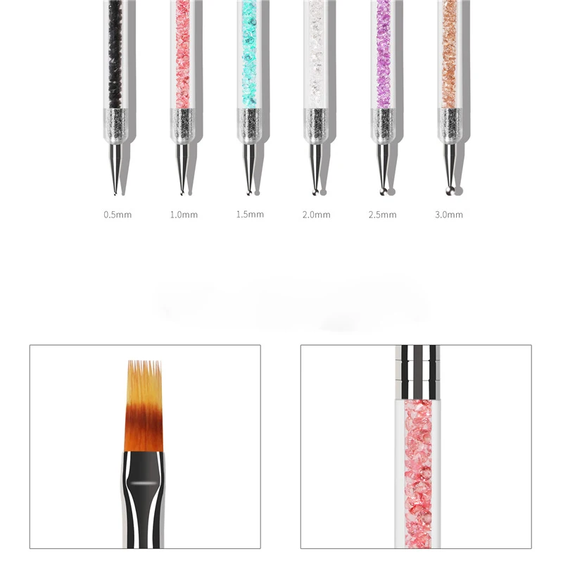 6Pcs/Set Double Head Nail Dotting Painting Draw Liner Brush Acrylic UV Gel Polish Liner Flat Pen Nail Art Manicure Kit_voghion.com