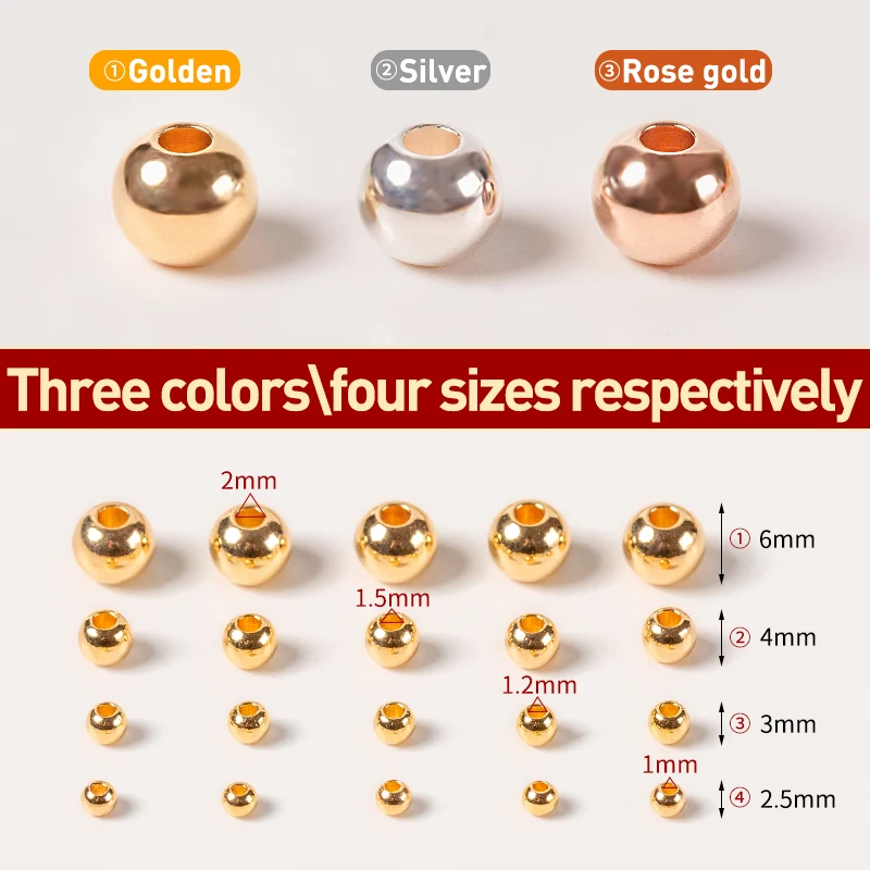 Spacer Beads 18K Real Gold Plating Round Copper Beads For Bracelets Necklace DIY Jewelry Components Making Accessories