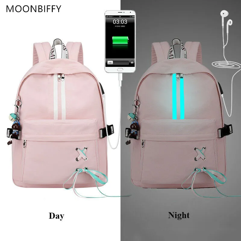 MOONBIFFY светоотражающий Водонепроницаемый женский рюкзак с защитой от кражи, USB зарядка, школьные сумки для девочек, рюкзак для ноутбука, рюкзак для книг 1218