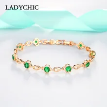 LADYCHIC, новая мода, кубический цирконий, золотой цвет, очаровательный браслет, романтичный зеленый кристалл, браслеты, ювелирное изделие, подарок для женщин, LB1021