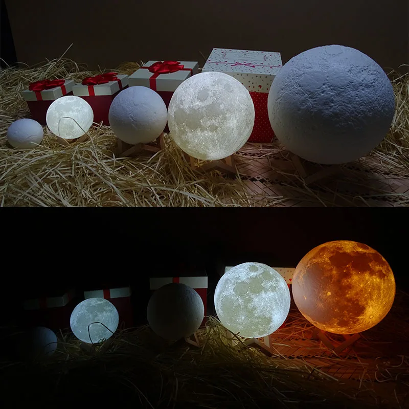 Перезаряжаемая 3D печать Лунная лампа 2 цвета переключатель спальня книжный шкаф Ночной светильник QP2