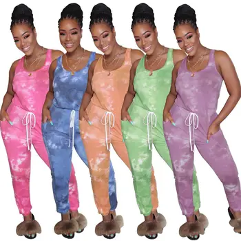 

Sexy Women Summer Jumpsuit Fashion Tie Dye Streetwear Rompers Female Overalls Casual Bodysuit Playsuit Women Tank Top Jumpsuits
