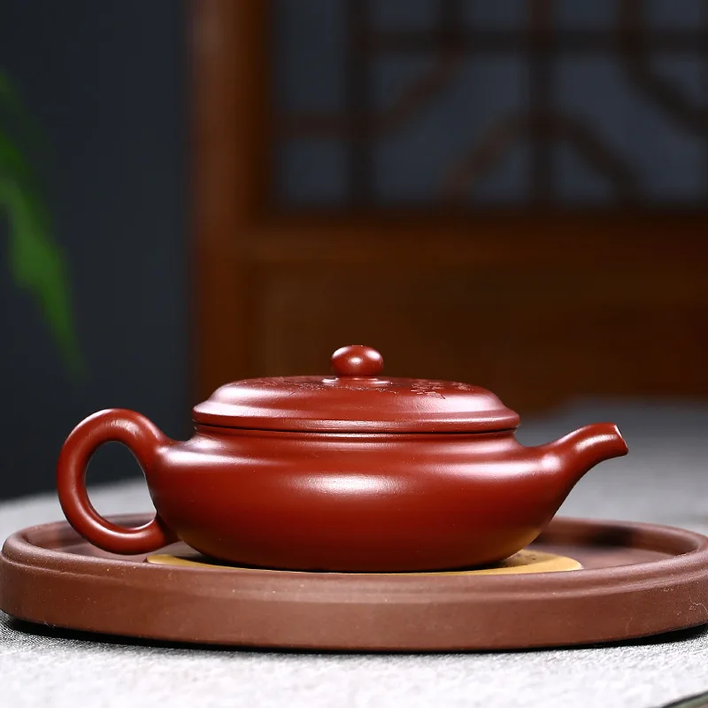 Mud Dahongpao Yixing чайник плоский драм ручной работы подлинный Фиолетовый Глиняный