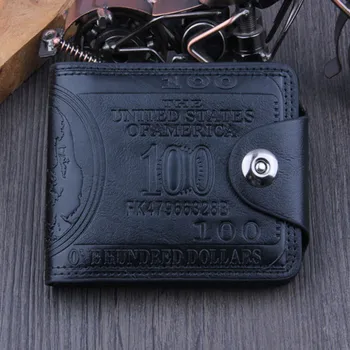 

US Dollar Bill Wallet Brown Leather Wallet Bifold Credit Card Photo Black Short Purse Small men short Business Coin Purse