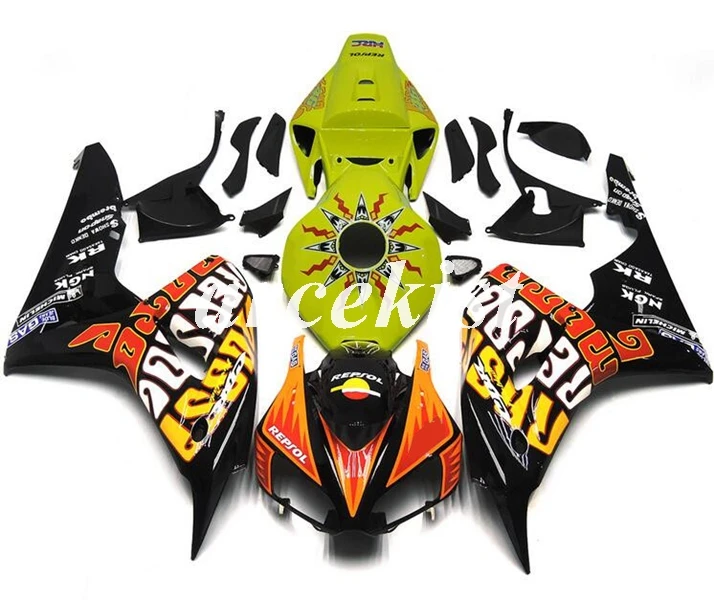 Литьевая Форма ABS мотоцикл обтекатели комплект подходит для CBR1000RR 06 07 CBR 1000RR CBR1000 2006 2007 тела набор желтый оранжевый