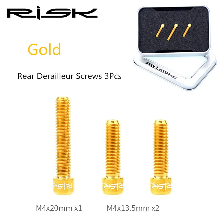 3pcs Golden Risk 5 шт./лот M4* 13,5 мм M4 x 20 мм велосипедный переключатель винты TC4 болт из титанового сплава MTB горный велосипед передний и задний винт коробки передач - Цвет: 3pcs Golden