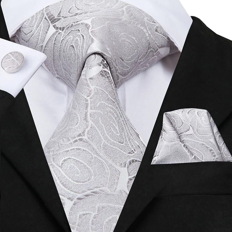 Hi-Tie Hanky запонки набор галстуков для мужчин s 8,5 см шелк рисунок Пейсли мужской галстук белый дизайнерский деловой галстук для свадебной вечеринки