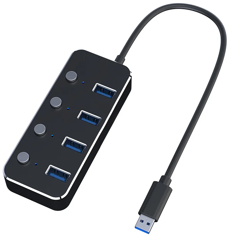 black Basix USB HUB 3,0 4 порта высокоскоростной USB3.0 разветвитель концентратор с 5 в постоянного тока порт питания отдельные переключатели ВКЛ/ВЫКЛ для ПК ноутбук Настольный - Цвет: black