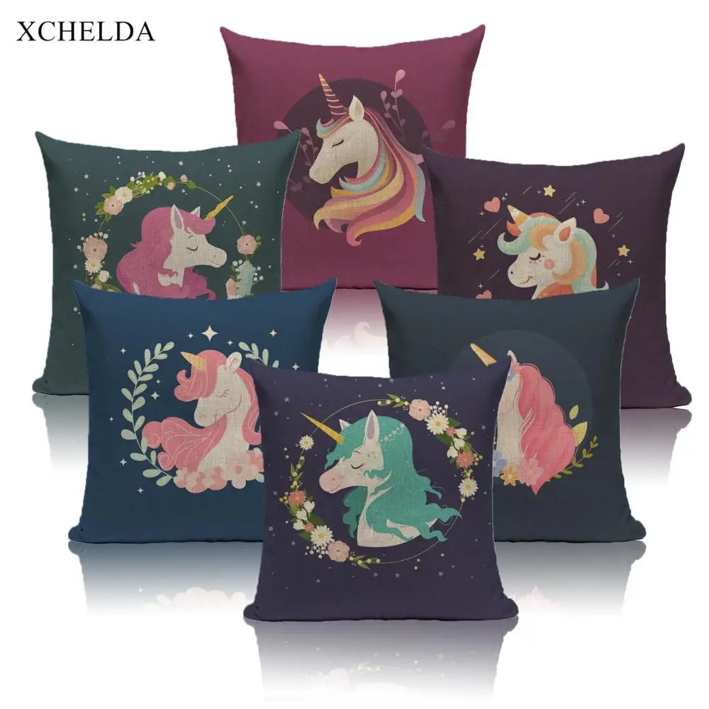 

Cushion Cover Unicorn Print Decorative Blue Brown Pillow Case 45*45 Cute Linen Pillowcase for Child Sofa Car Seat Animal