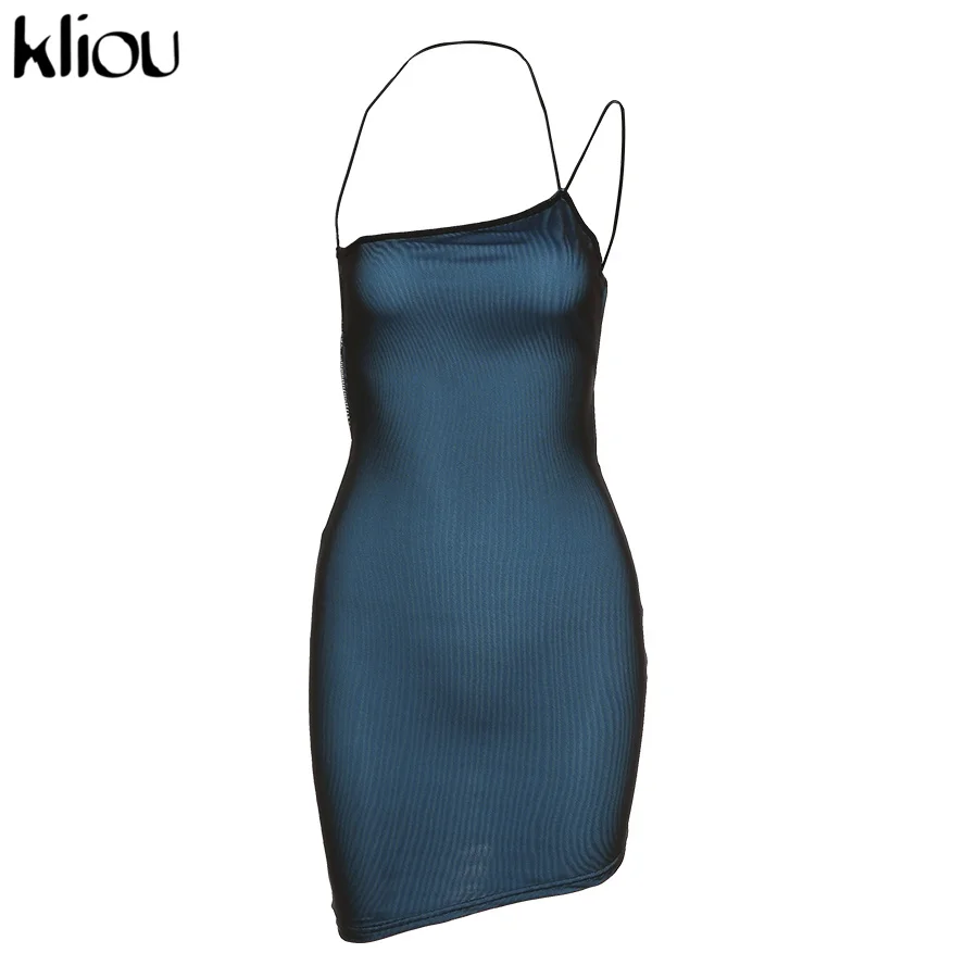 Kliou Mesh Halter Tie Up Baddie Dresses For Women 2021 Summer Casual Street Style Sexy Backless Sleeveless Mini Dress Female Hot business casual women Dresses