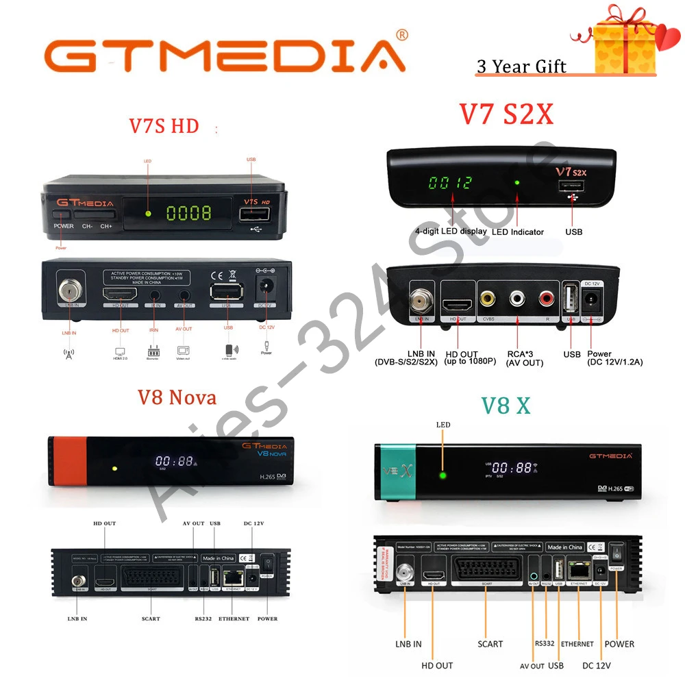 

Gtmedia hot seller DVB-S2 v7s V7S2X V8 nove v8x hd Gt media include v7s/V7S2X USB wifi HD 1080p power by freesat