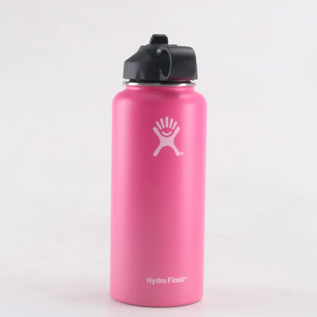 Pink Бутылка для воды из нержавеющей стали, бутылка для воды с вакуумной изоляцией, переносная термобутылка с широким горлом для путешествий, 32 унции/40 унций - Цвет: Pink