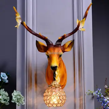 

Nordic Art Creative Antlers Vanity Mirror Lights Wall Lamps House Balcony Patio Wall Lights Gold Glass Bedside Wall Sconce Lamp
